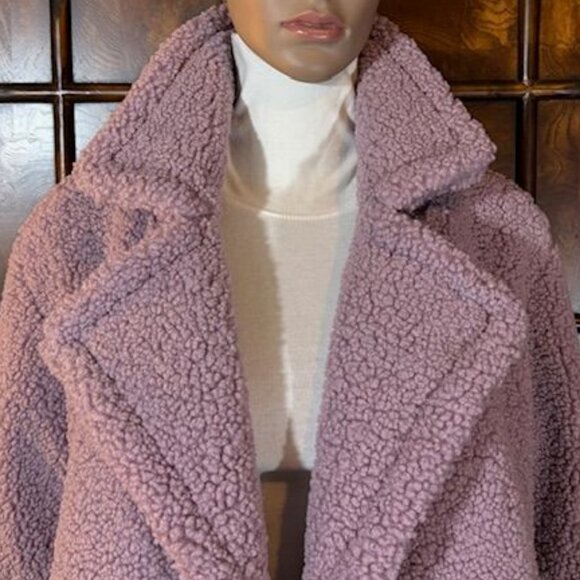 G by Giuliana Black Label Lavender Faux Shearling Teddy Double Breast Long Coat - Picture 7 of 10